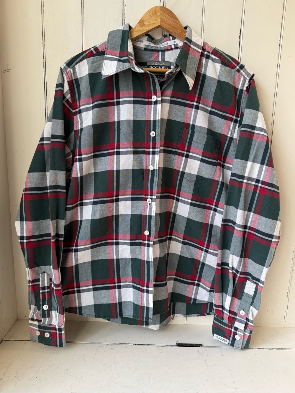 Rockies Vintage 90s Plaid Flannel Button Down Shirt Green Red Western L